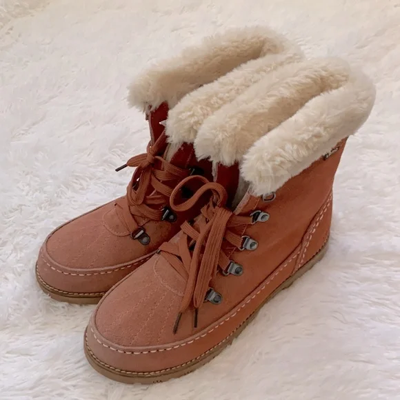 Lamo Taylor Burnt Orange Suede Faux Fur Lace Up Winter Boots Sz 9 - Picture 4 of 10